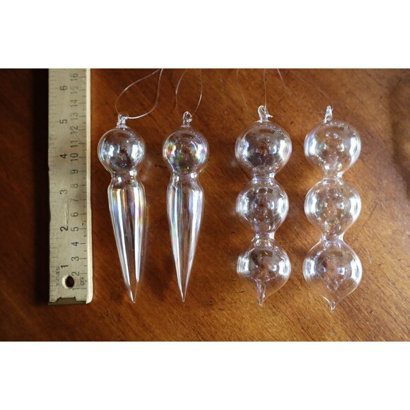 Lot 11 Handblown Clear Thin Glass Iridescent Christmas Tree Ornament Icicle Ball - Picture 2 of 12
